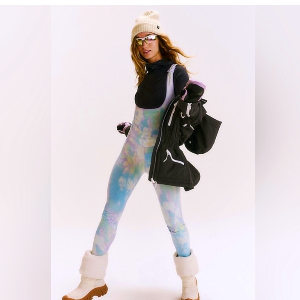 Free People Movement Small Blue Tie Dye One Piece Fitted Jumpsuit Ski Winter